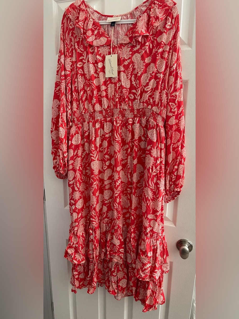 Universal Thread Red Floral Maxi Dress with White Pattern